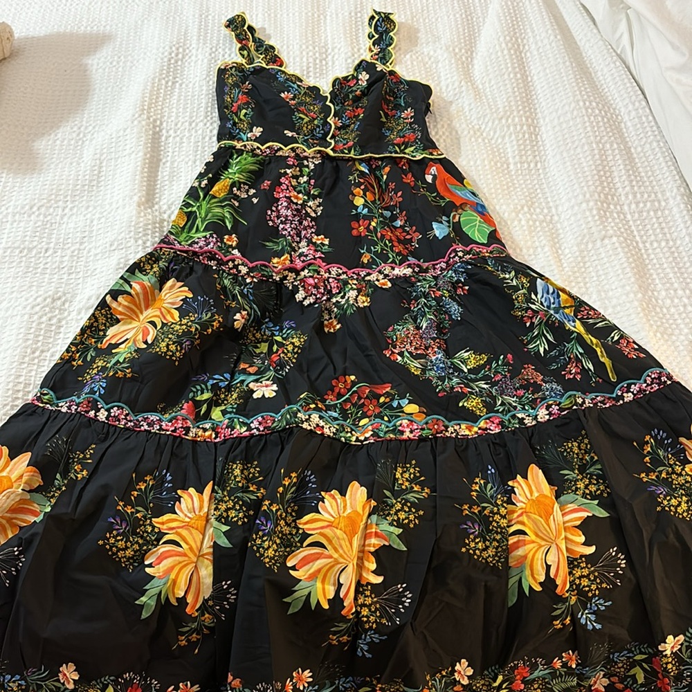 Black Delicate Forest Scarves Organic Cotton Maxi Dress